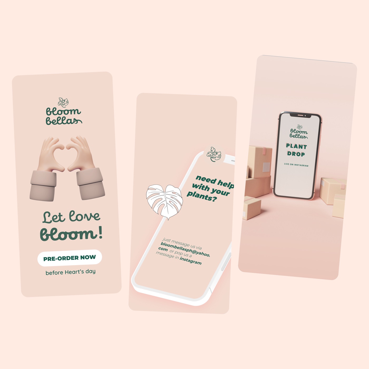 Bloombellas social and mobile brand mockups.