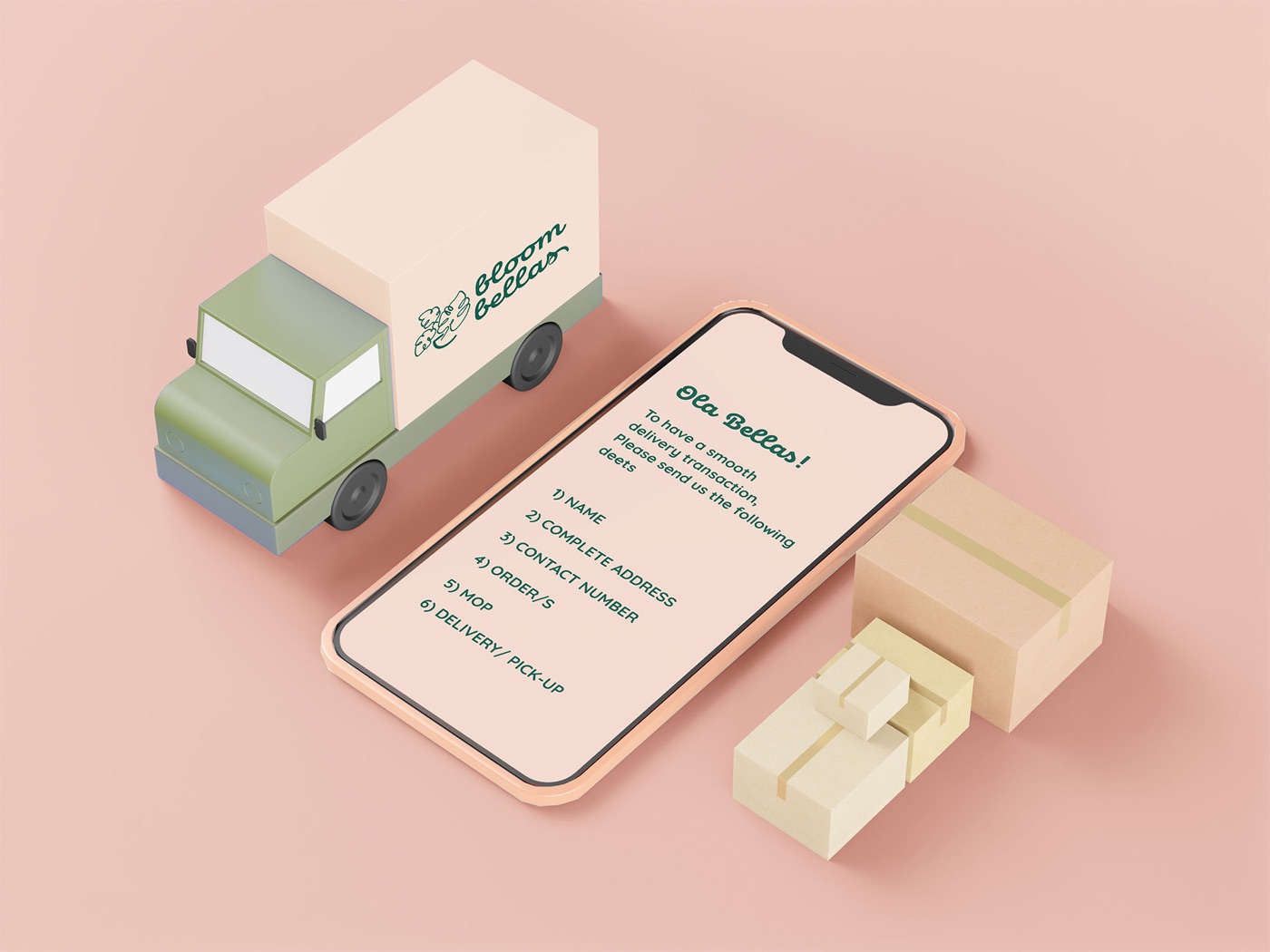Bloombellas mobile ordering and delivery mockup.