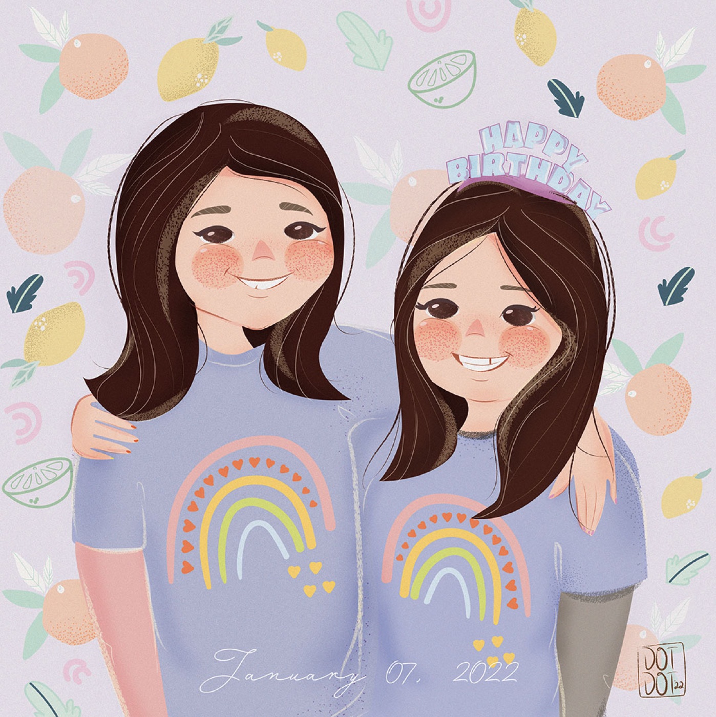 Warm portrait illustration of two friends.