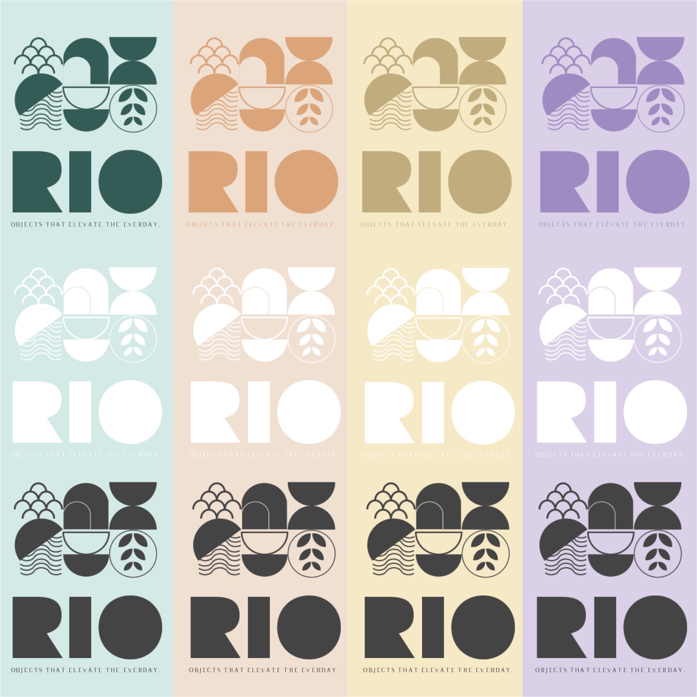 Rio identity marks shown in a muted colour palette.