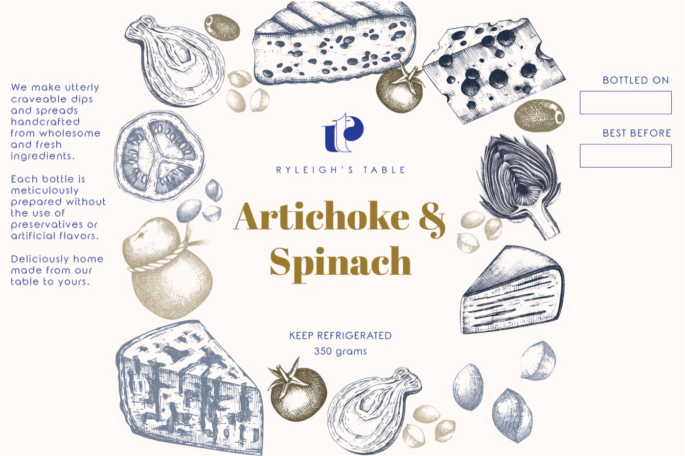 RT Artichoke and Spinach recipe packaging illustration.