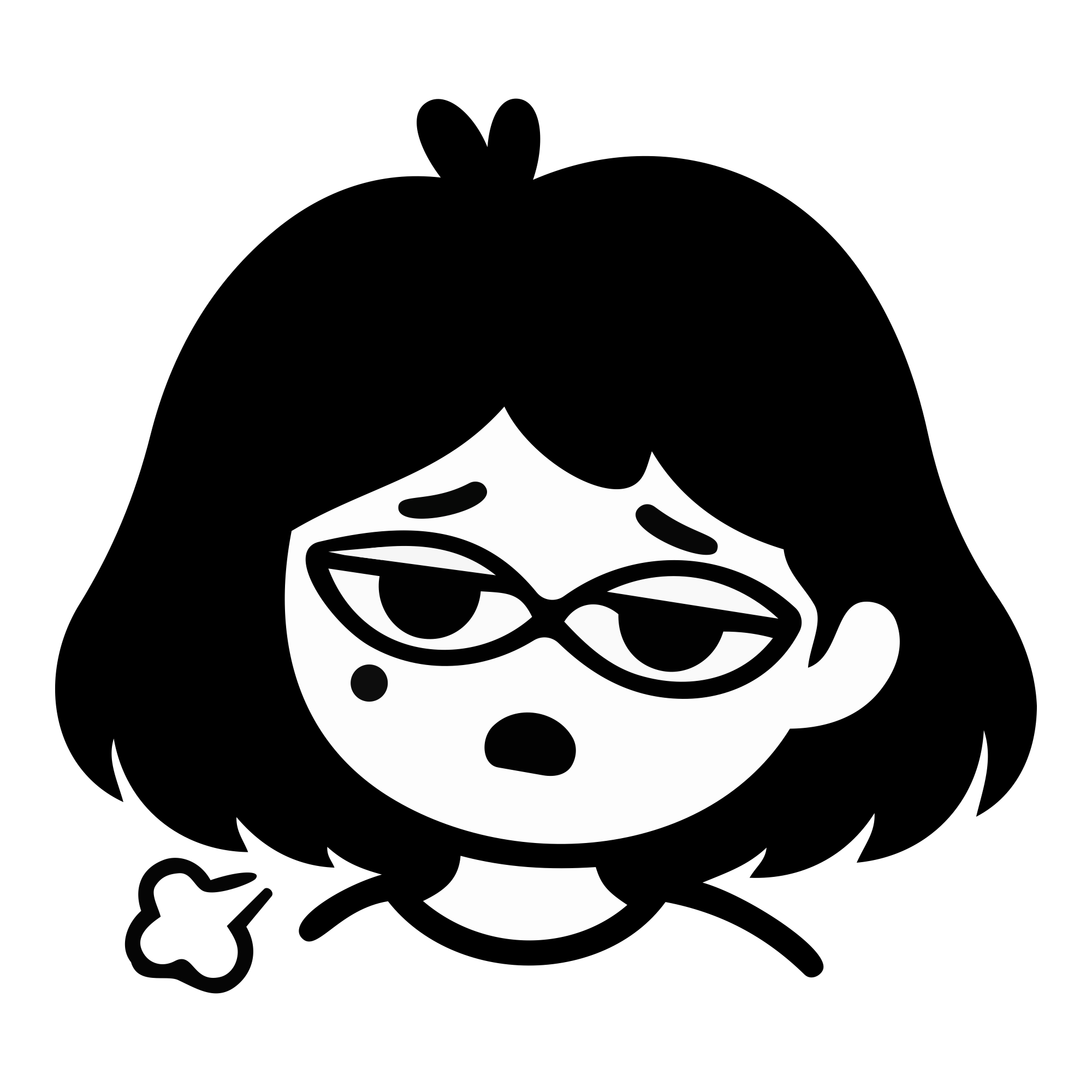 Black-and-white illustration of an exhausted character sighing.