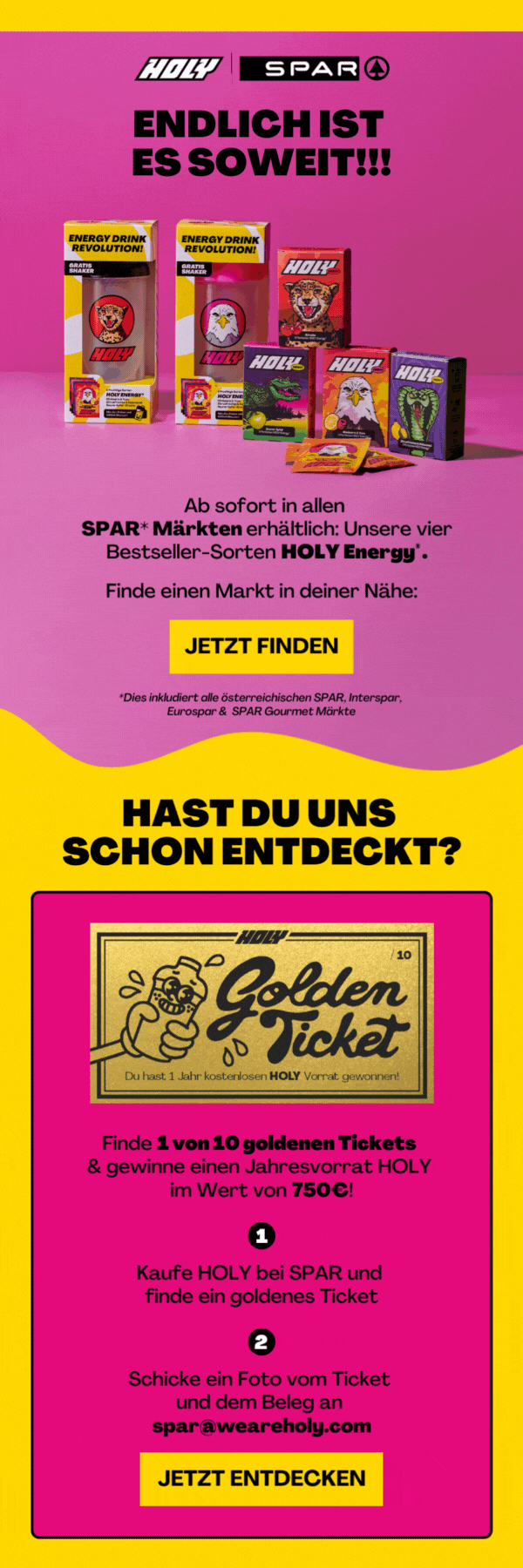 Animated HOLY and SPAR retail launch email.